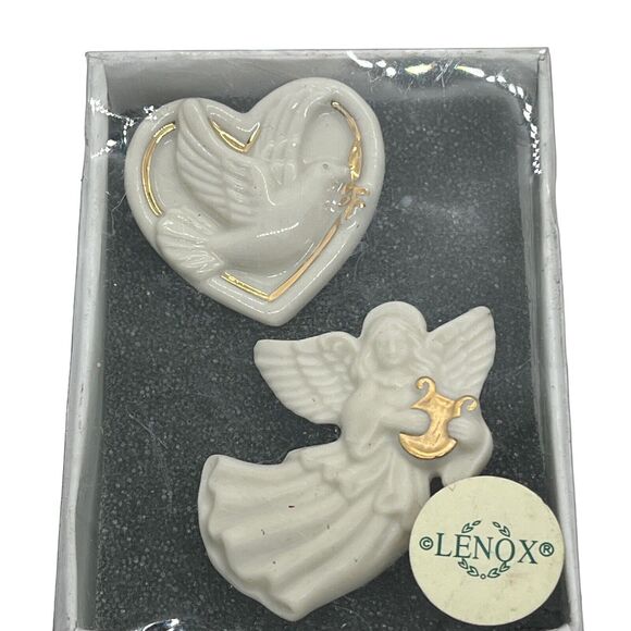 Vintage Heart Dove Lenox Ceramic Brooch Pin - Etsy Lenox Brooch Pin Angel Heart w Dove In Box Ceramic Vintage Retro Christmas Cream main image 1